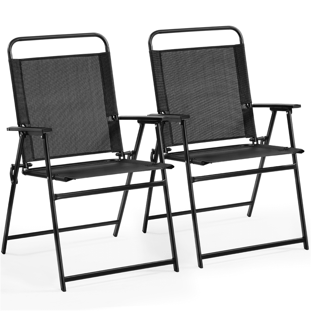 Renwick Set of 2 Patio Foldable Dining Chairs with Backrest, Black
