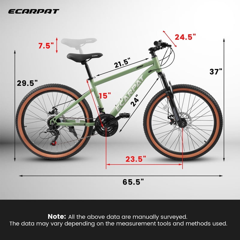 ENNSOO 24 Inch Mountain Bike for Adults and Teenagers, High Carbon Steel Frame, Disc Brake,21 speeds - Green