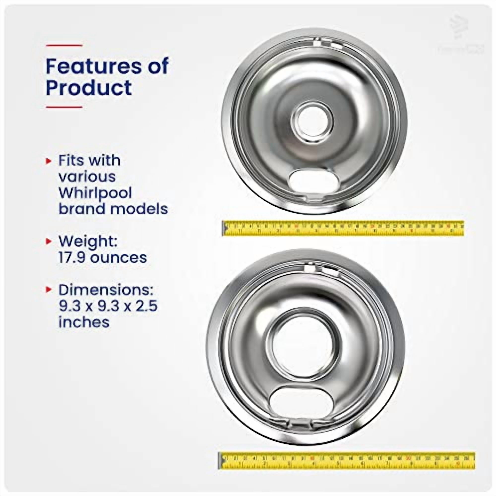 ForeverPRO W10278125 Electric Stove Drip Pans Replacement - 4 Pack Chrome Plated Universal Stove Drip Pans for Electric Stove Top, 2 Small 6" and 2 Big 8" Pans, Compatible with Whi