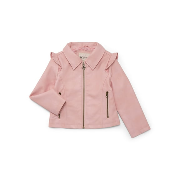 Jessica Simpson Girls Faux Leather Ruffle Moto Jacket, XS-2XL
