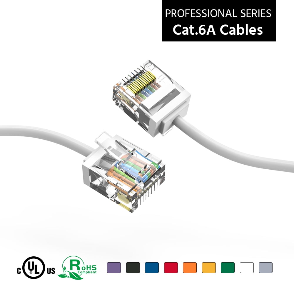 PVC Jacket 32AWG Bare Copper Conductor White 100ft with Cable Clips Cat6 Cable-Flat Ethernet Cable Cat 6 Patch Cord 100ft White 