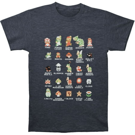Mario T-shirt Tee - Mario Men's Pixel Cast T-shirt Navy Heather