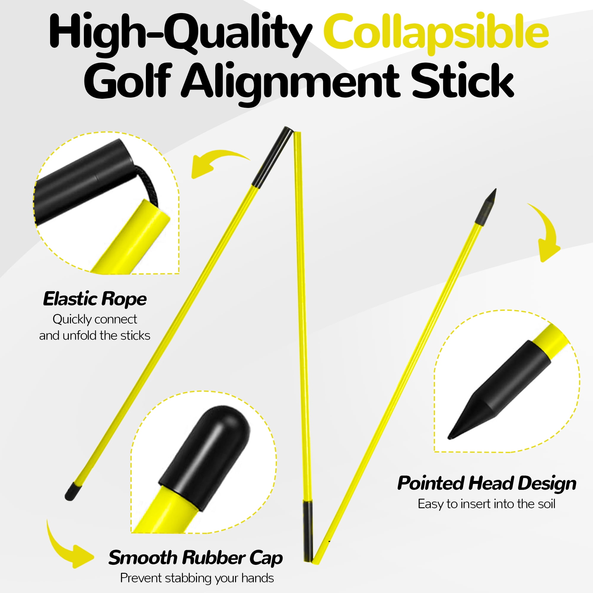 Signature Fitness 48" Collapsible Golf Alignment Sticks, 2-Pack Golf Swing Trainer & Practice Rods,Yellow
