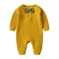 thumbnail image 1 of tarylea Clothes for Baby Girls Boys Crew Neck Button Rompers with Bow Tie Solid Color Long Sleeve Ribbed Outfits Casual Fall Basic Jumpsuits for 0-1.5 Years, 1 of 2
