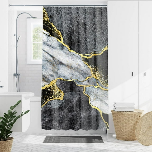 Grey Gold Marble Shower Curtain, Cracked Lines Abstract Modern Shower Curtain for Bathroom Decor,Waterproof Texture Washable Fabric Shower Curtain