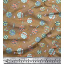 Soimoi Brown Rayon Fabric Satellite & Planet Galaxy Print Fabric by the Yard 42 Inch Wide