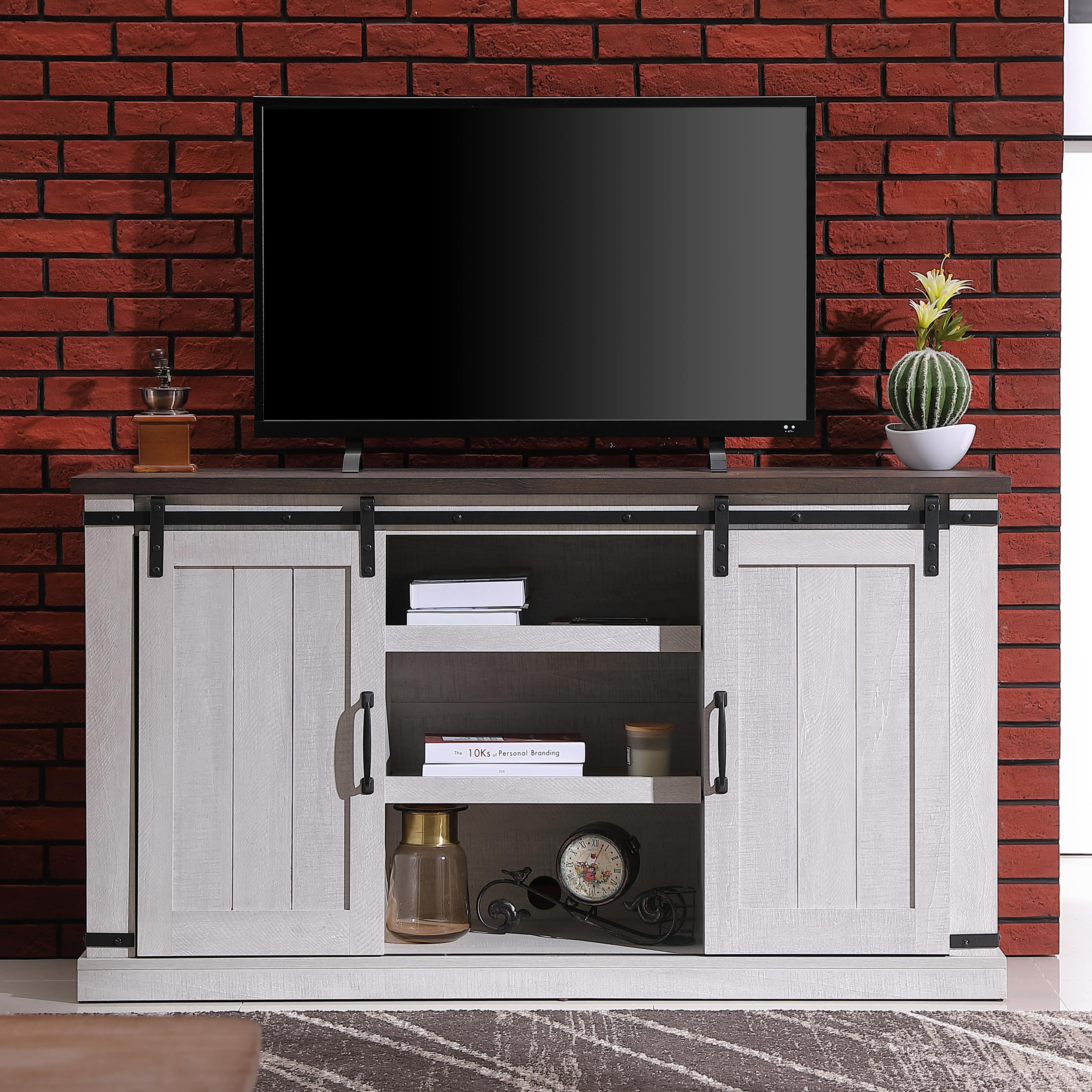 Richseat Barn Door TV Stand, Fits Most 60'' Flat Panel TVs, White Oak Finish - image 3 of 13