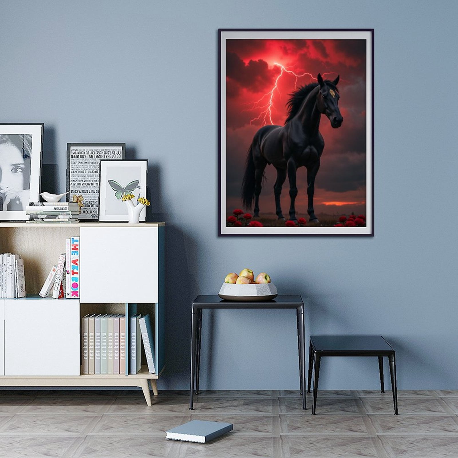Diamond Art Kits for Adults - 5d Black Horse Red Sky Roses Diamond Painting for Adults, Diamond Art for Adults Beginners, Diamond Painting Kits for Adults for Home Wall Decor