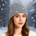 thumbnail image 2 of AWZXDE Girls Pearl Glitter Knitted Beanie Hats For Women Double Layer Outdoor Warm Personality Street Wool Cap Light Gray, 2 of 4