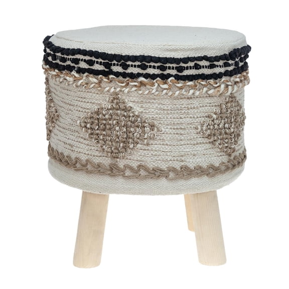Parkland Collection Guroom 15.75x15.75" Jute Stitch Fabric Foot Stool in Beige