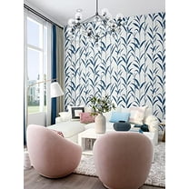 NextWall Bamboo Leaves Peel and Stick Wallpaper (Navy Blue & White)