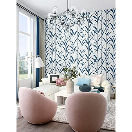 NextWall Bamboo Leaves Peel and Stick Wallpaper (Navy Blue & White)