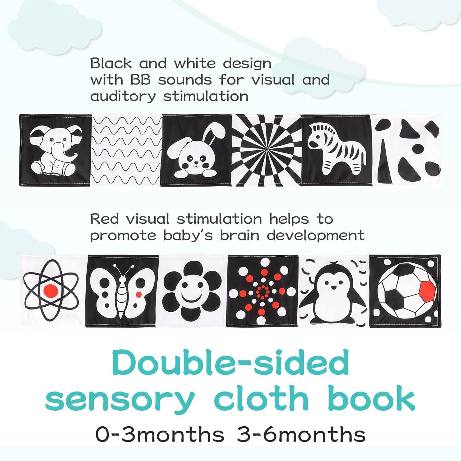 3 Pcs Baby Toys，Black and White Baby Toys，High Contrast Baby Toys