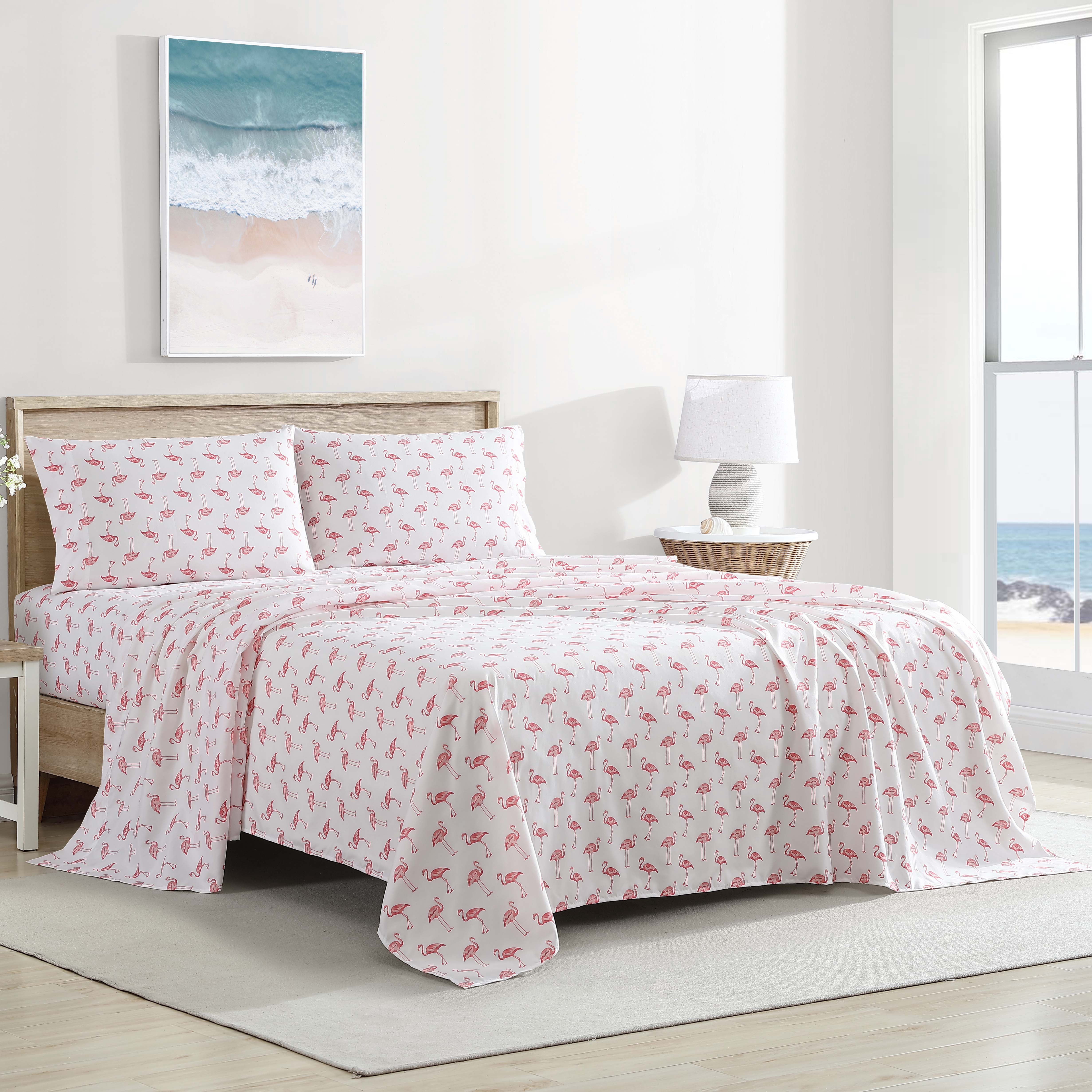 Beatrice Home Fashions Coastal Print Microfiber 4PC Sheet Set Queen Headed South