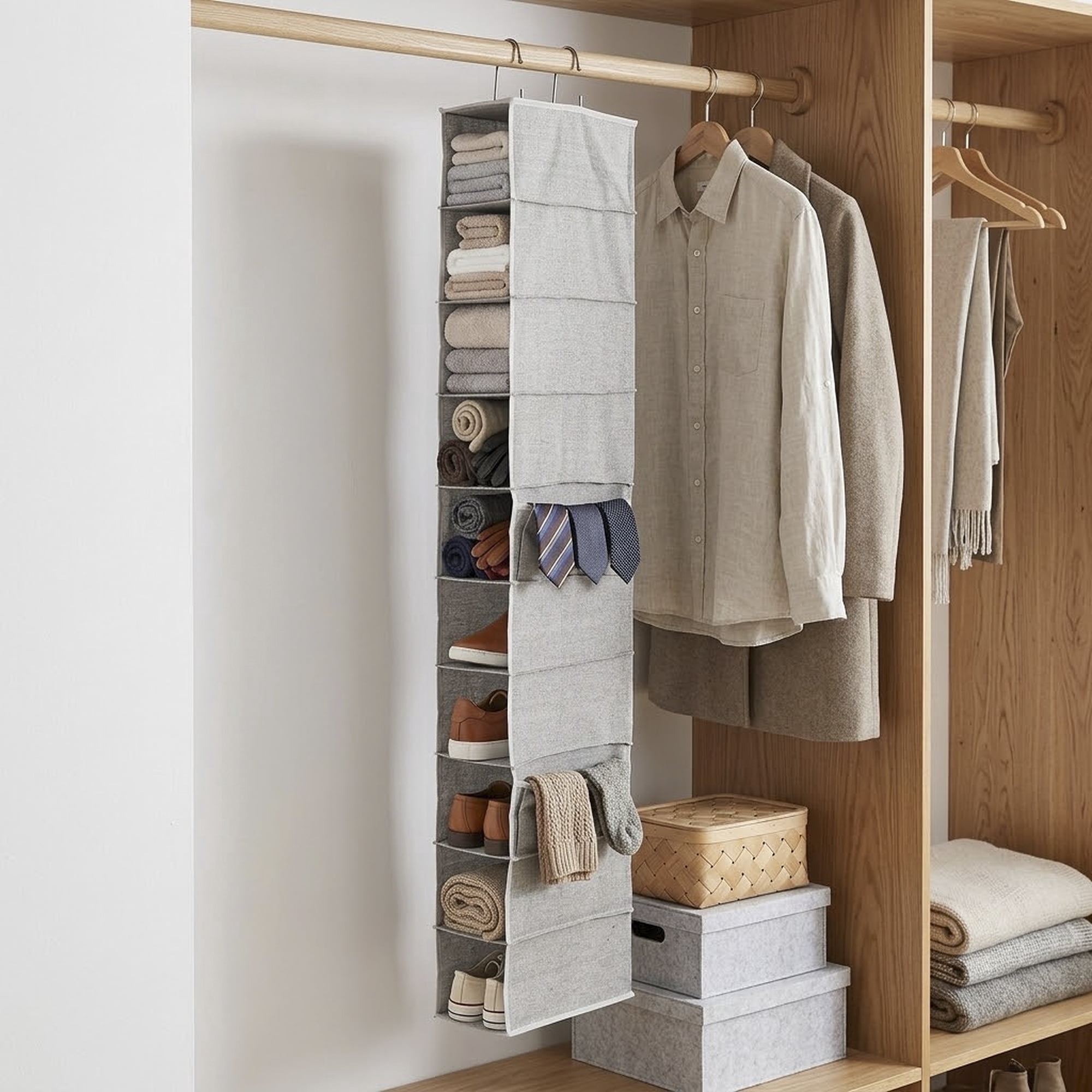 Better Homes & Gardens 10-Shelf Hanging Closet Organizer with Hooks, Gray