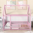 thumbnail image 2 of Miniyam Full Size Toddler Bed , Wood Floor House Bed with Rail for Kids, Pink, 2 of 7
