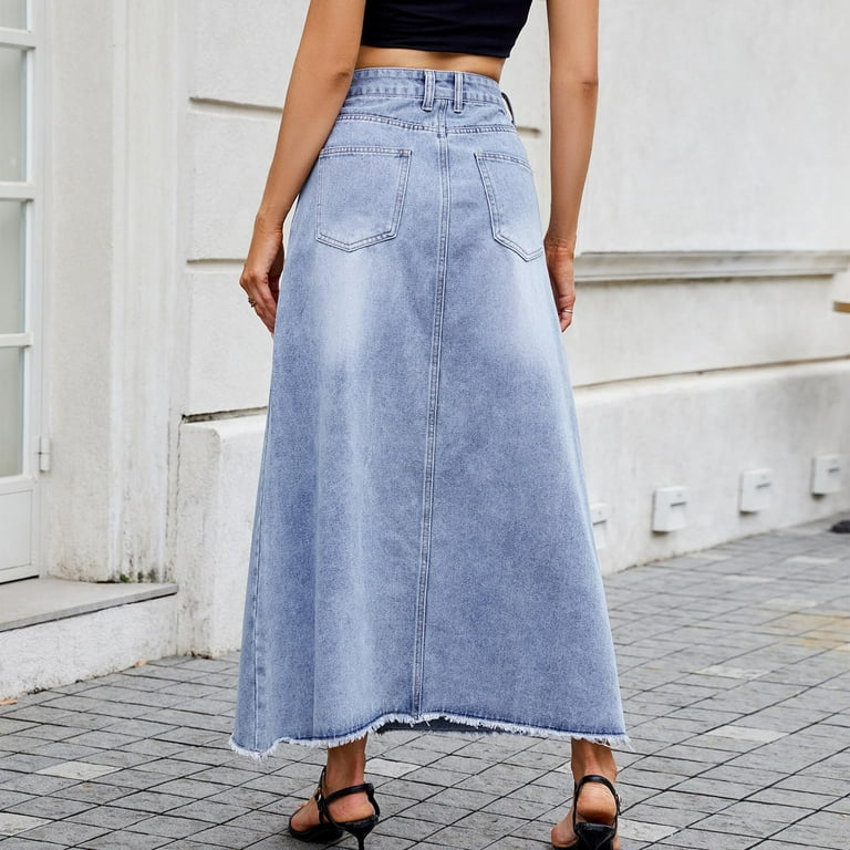 Sentmoon Womens Jean Skirt Plus Size High Waist Boho Denim Mini