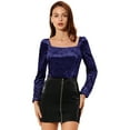 thumbnail image 1 of INSPIRE CHIC Blouse en Velours à Manches Longues Col Carré pour Femmes Violet Foncé TP, 1 of 6