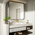thumbnail image 3 of 36 in. W x 36 in. H Tempered Glass Rounded Rectangle Framed Wall-Mounted Bathroom Vanity Mirror in Black, 3 of 10
