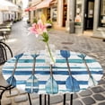 thumbnail image 6 of Lake Paddles Round Tablecloth for 36-44 Inch Tables, Fitted Table Cover with Elastic Edge, Summer Watercolor Teal Blue Striped Waterproof Outdoor Table Cloth Protector for Patio Garden Dinner Picnic, 6 of 9