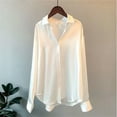 thumbnail image 6 of KEINXS Satin Silk Shirts for Women Button Down Long Sleeve Tunic Blouse Casual V-Neck for Daily Office S White, 6 of 7