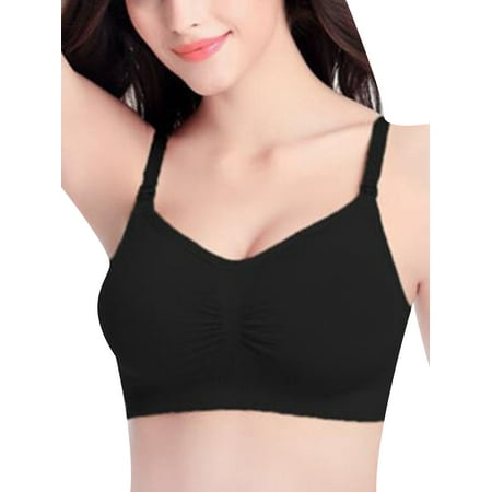 

Frontwalk Women Bra Wide Shoulder Straps Bralette Wirefree Underwear Work Lightweight Bralettes Full Coverage Black L