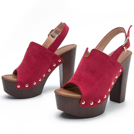 

EQWLJWE Platform Super High Heels Mules for Women Chunky Block Studded Round Toe Slides Sandals Backless Fashion Dress Club Shoes