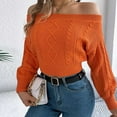 thumbnail image 6 of Kaemgyyd Women's off Shoulder Sweater Fashion Cable Knit Going out Long Sleeve Shirt Clothing Casual Stretch Crop Top, 6 of 6
