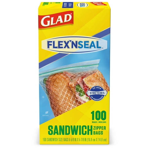Glad FLEXN SEAL Zipper Food Storage Sandwich Bags, 100 Count Walmart