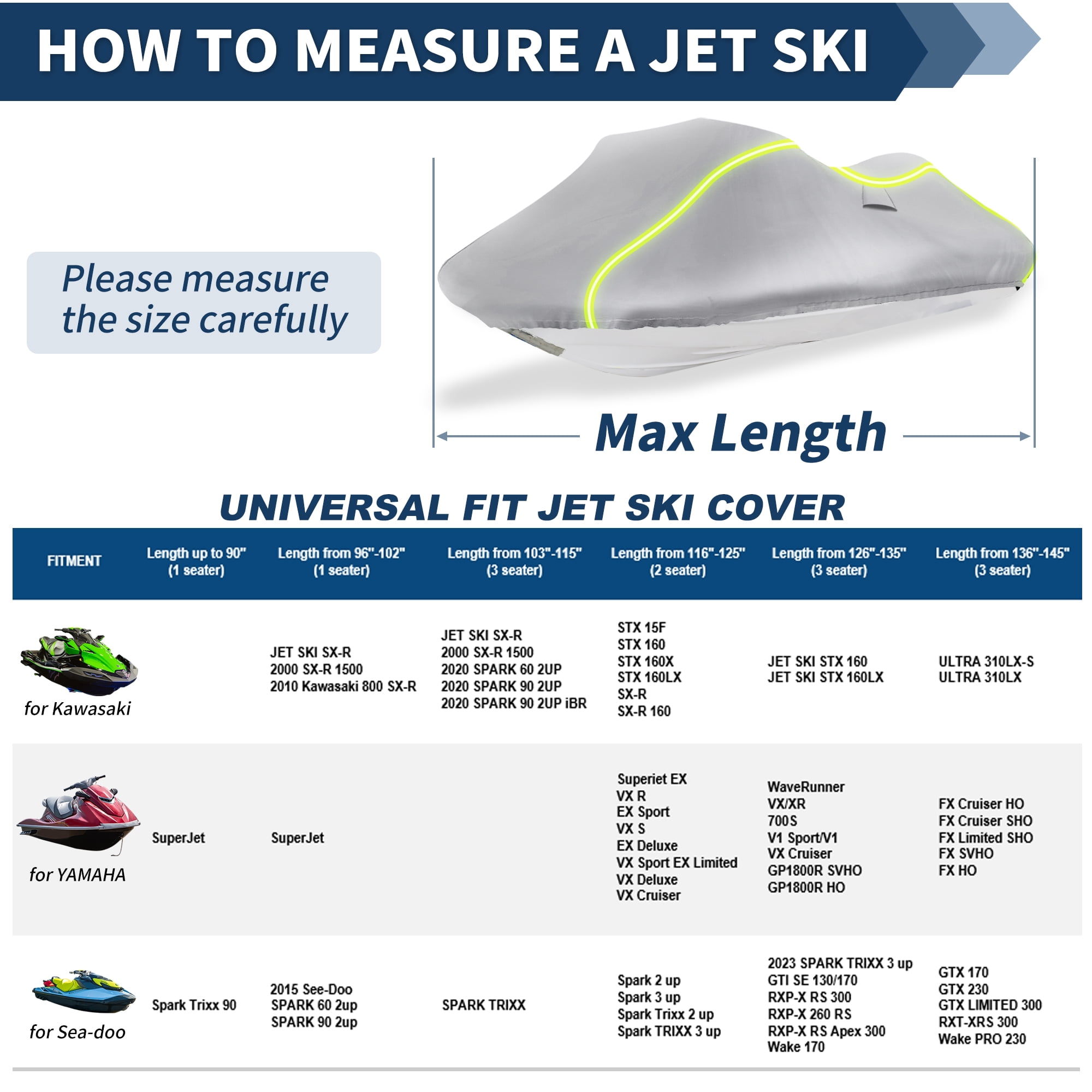 Unique Bargains 300D Duty Oxford Anti-UV Waterproof Trailerable PWC Cover Silver 103"-115"