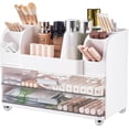 thumbnail image 2 of Makeup Organizer for Vanity with 2 Large Drawers, Cosmetic Display Case with Brush Holders, Easy to Storage for Bathroom Countertop Skincare, Desk Office Supplies, Green, 2 of 8