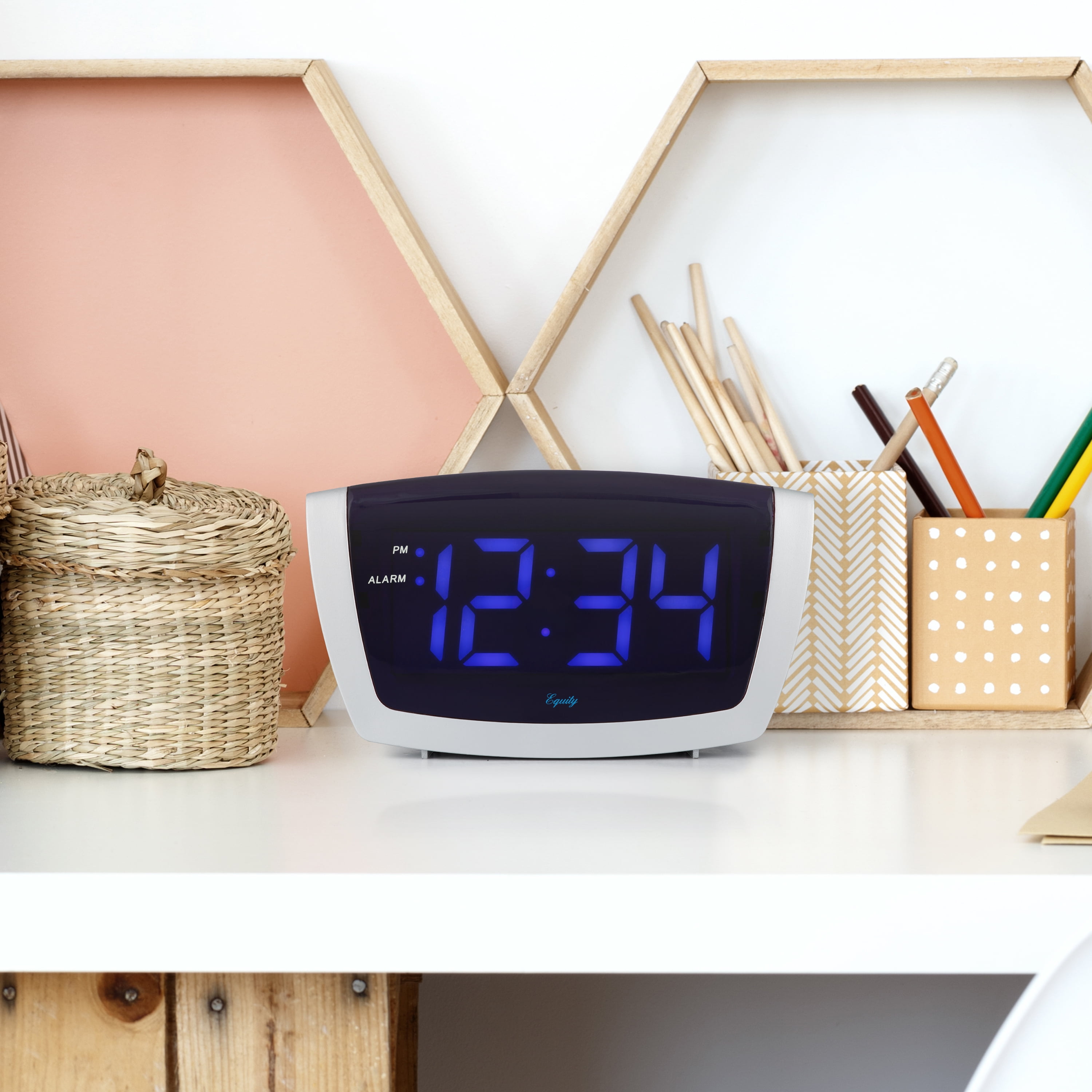 Equity 75904 Silver/Blue Large LED Alarm Clock with USB