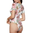 thumbnail image 3 of Balery Lilies Flowers Women's Short Sleevee Crew Neck Bodysuit Tops Short Sleeve Tops Basic-, 3 of 9