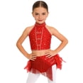 thumbnail image 4 of TiaoBug Kids Girls Dance Outfit 2-Piece Rhinestones Crop Top and Feather Tassel Skirt Latin Jazz Dancewear Red 12, 4 of 6
