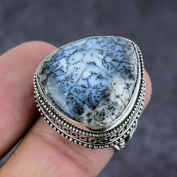 Dendrite Opal Handmade 925 Sterling Silver Gift Jewelry Ring Size 10