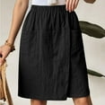 thumbnail image 2 of FUNUONY Linen Bermuda Shorts for Women Elastic Waist Knee Length Loose Casual Wide Leg Beach Shorts with Pockets Summer Shorts Lightweight Leisure Work Shorts Black Xl, 2 of 9