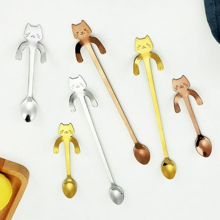 

HYDa Cartoon Cats Long Handle Stainless Steel Coffee Tea Hanging Spoon Kitchen Supplies
