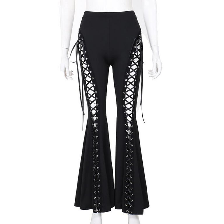 Gothic Bandage Cut Out Pants Black Clothes for Women Cyber Punk