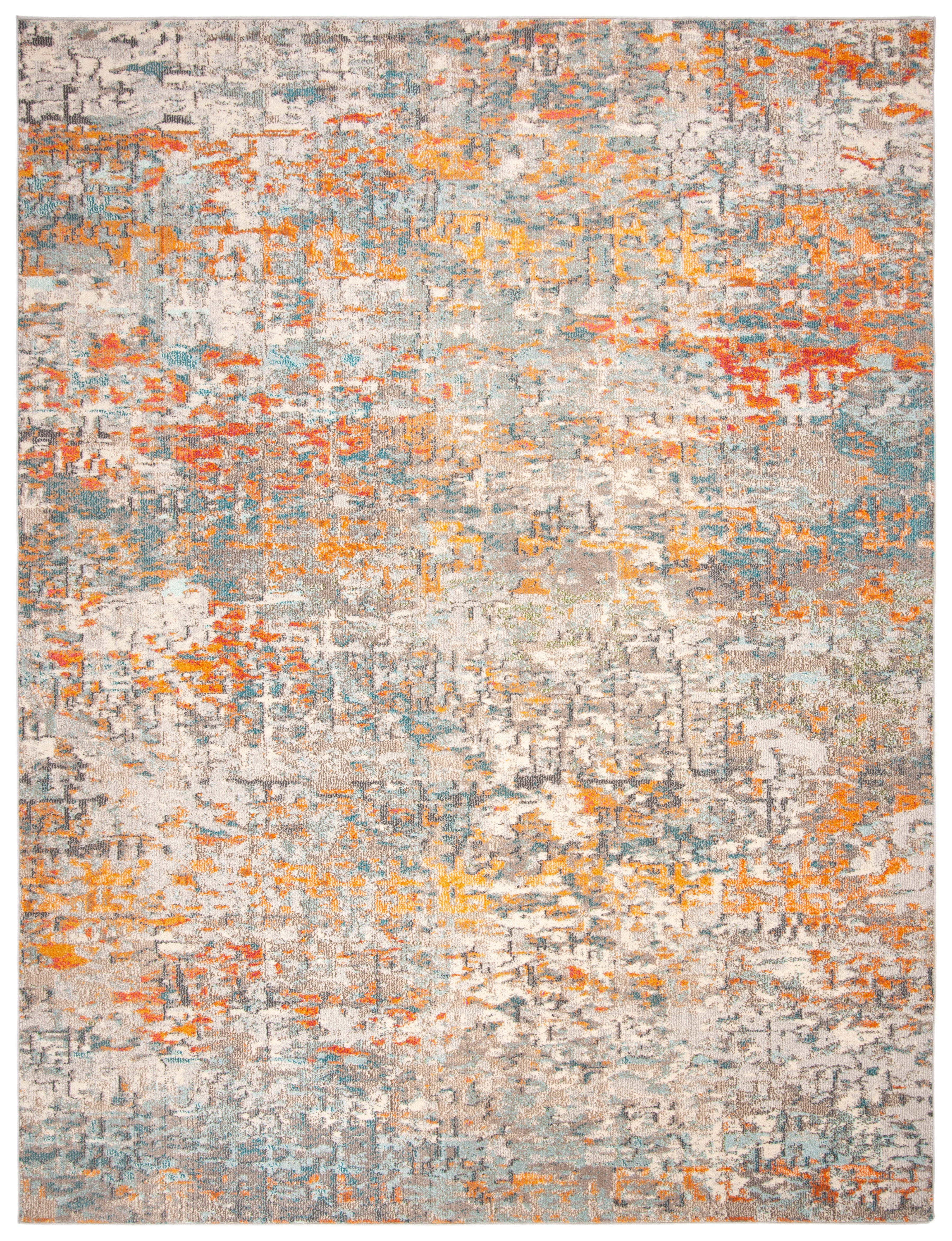 SAFAVIEH Madison Kebo Abstract Area Rug, Grey/Orange, 10' x 14' - X-Large - Modern Design, Grey & Orange, Ideal for Living Room, Bedroom, Dining Space