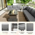 thumbnail image 5 of Gotland 12-Seater Patio Furniture Set with 43in Gas Fire Pit Table - Modern Outdoor Metal Sectional Sofa with 55,000 BTU Propane Fire Pit, Grey Cushions, 5 of 8