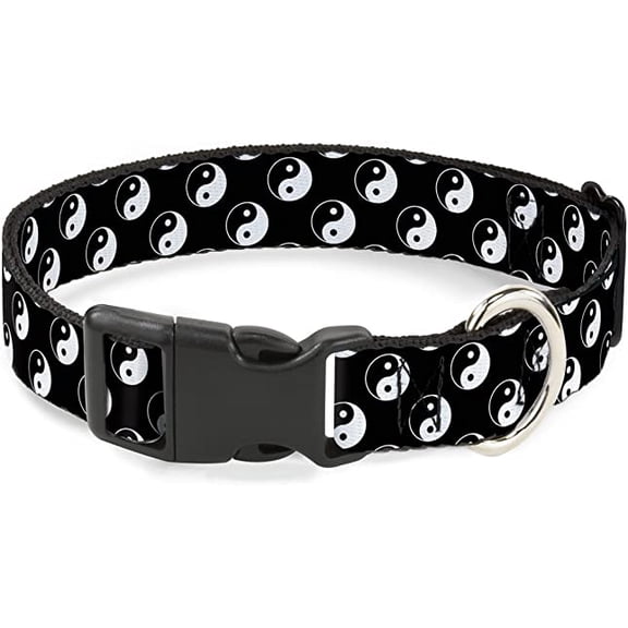 Buckle-Down Pet Collar, Dog Collar Plastic Buckle, Yin Yang Monogram Black White, 7 to 8.5 Inches 0.5 Inch Wide