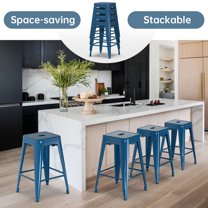 Stackable Bar Stools Set of 4, 24 Inch Metal Counter Height Stools for Indoor Outdoor Kitchen Patio Classroom Garden, Industrial Barstools (Deep Blue)