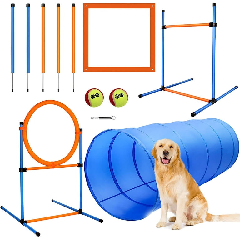 Dog Agility Training Equipment - Piece Dog Obstacle Course Training Starter Kit - Pet Outdoor Games with Tunnel, 5 Weave Poles, Adjustable Hurdle, Jump Ring, Pause Box, and Bag - Walmart.com