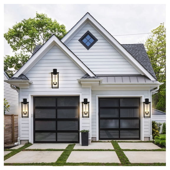 Outdoor Wall Lantern 26" Black Metal & Glass - Porch Light Fixture - E12 Socket - Weatherproof Patio Sconce (1 Pack - No Bulb)