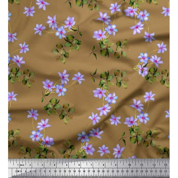 Soimoi Cotton Poplin Fabric Leaves & Wild Flower Floral Fabric Prints By Yard 42 Inch Wide