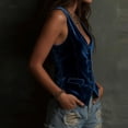thumbnail image 7 of Vintage Velvet Vest for Women V Neck Cropped Sleeveless Casual Button Down Waistcoat Tops Regular Fitted Jacket Waistcoat Summer Trendy Going Out suits For Womens Fashion Womens Tops Blue XL, 7 of 7