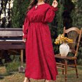thumbnail image 5 of hotojiny Fall Dresses for Women Plus Size Long Sleeve Casual Long Dress V Neck Tie A-Line Flowy Maxi Dresses, 5 of 6