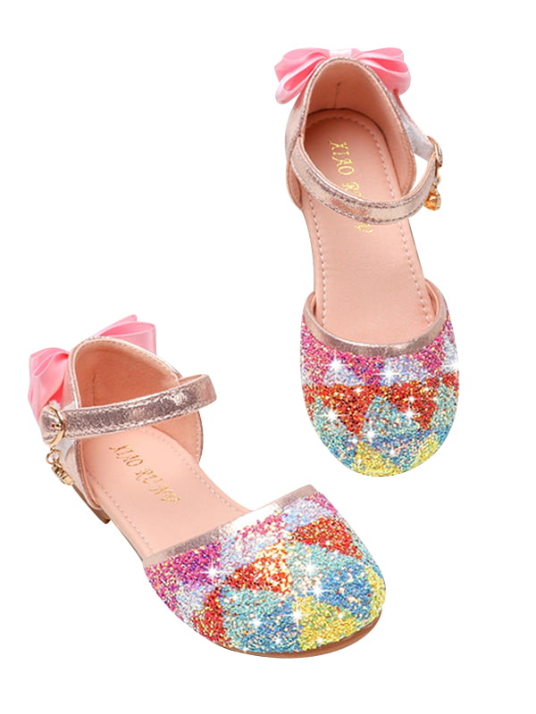 Kids Girl Baby Princess Shoes Fancy Party Rainbow Sequin Bow Flat Princess Shoes 