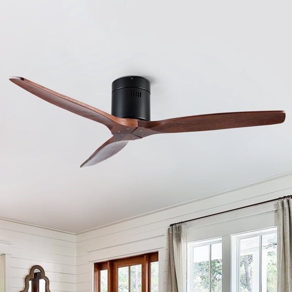 Wellspeed Farmhouse 52 in. Indoor Low Profile Ceiling Fan with 3 Solid Wood Blades, Without Light