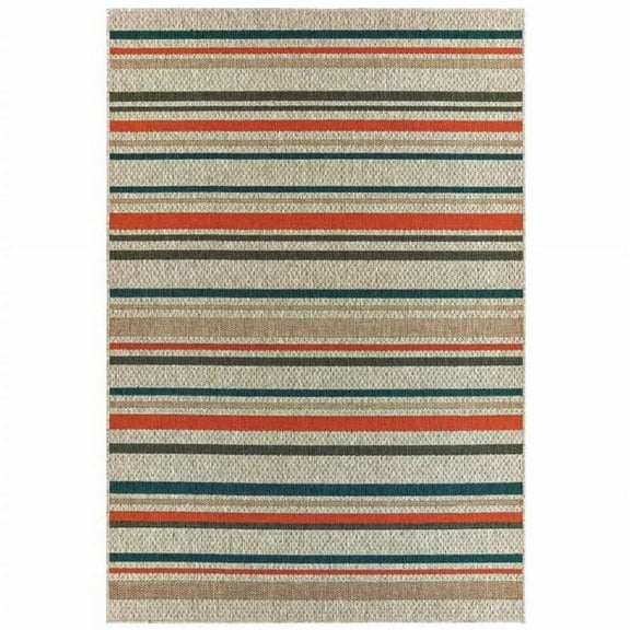 HomeRoots  7 x 10 ft. Geometric Indoor Outdoor Area Rug - Grey & Blue